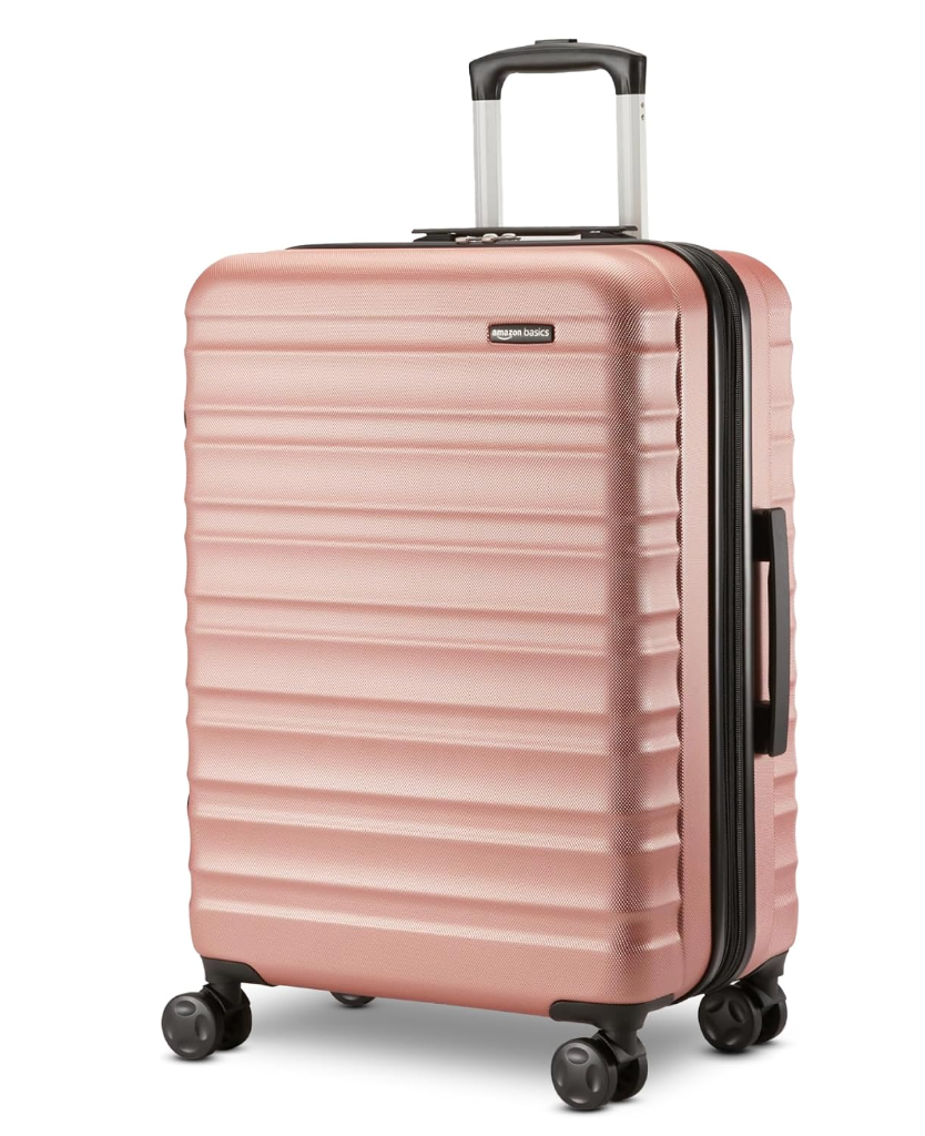 Hardside Medium Checked Luggage, Expandable Hardshell Suitcase with Telescoping Handle, Scratch-Resistant Surface, Four Multi-directional Wheels, Rose Gold