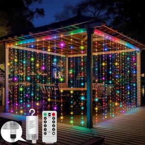 600LED Battery Operated Curtain Lights Waterproof, 20x10ft Multi Color Hanging Battery Curtain String Light Indoor with Remote, Colorful Curtain Twinkle Fairy Lights for Bedroom Outdoor Backdrop