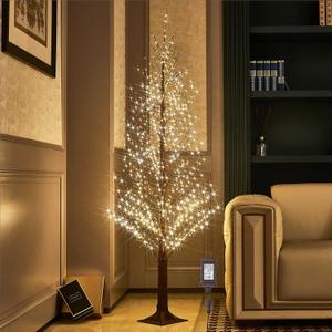 Hairui Lighted Brown Alpine Tree with 810L Warm White Fairy Lights 6FT, Twig Tree with Lights for Indoor Outdoor Home Christmas Winter Holidays Party Decoration