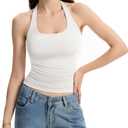 Halter Tank Tops for Women Double Lined Backless Going Out Tops Trendy Y2K Summer Shirt (Large, White)