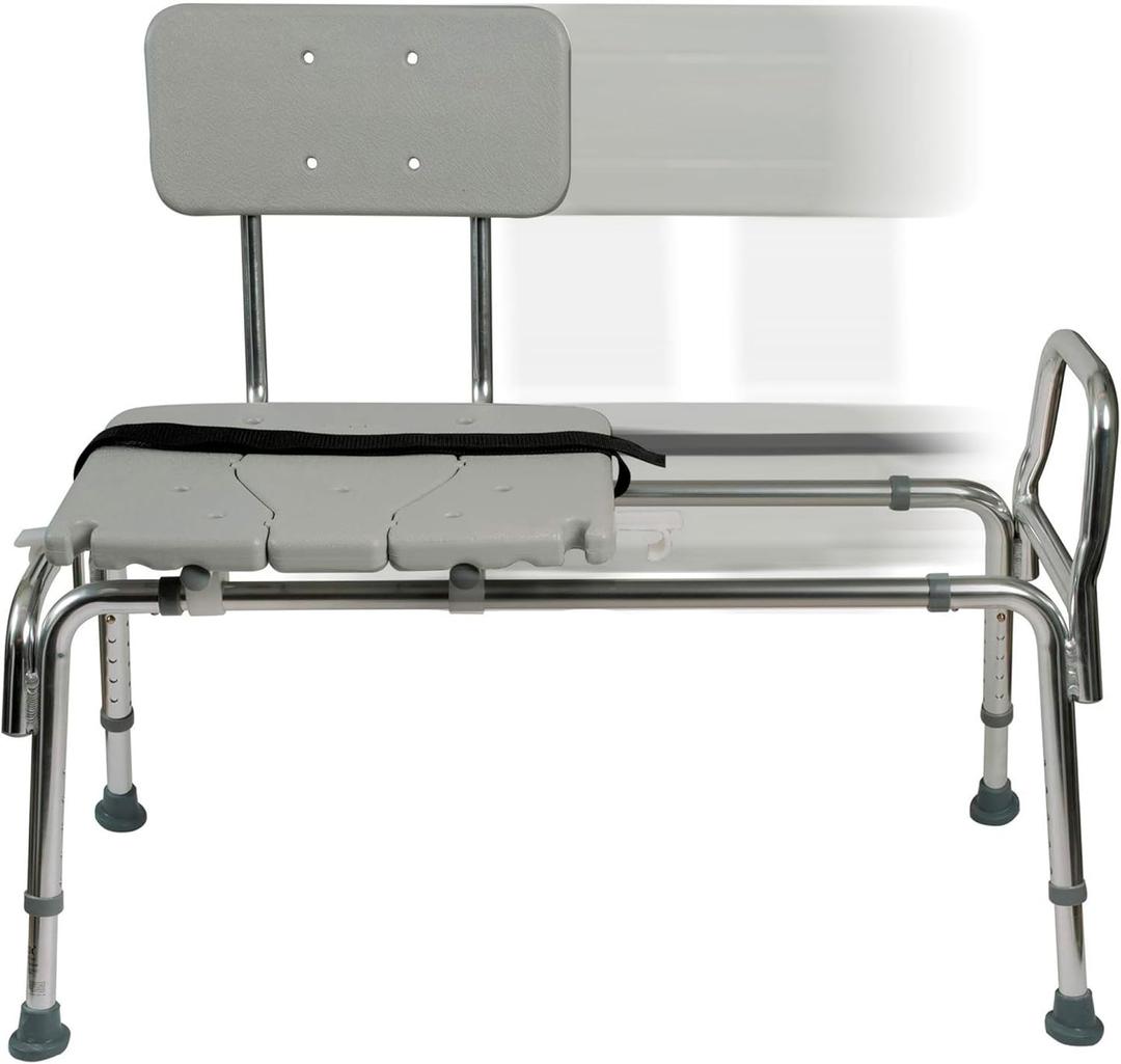 DMI Tub Transfer Bench and Shower Chair with Non Slip Aluminum Body, FSA Eligible, Adjustable Seat Height and Cut Out Access, Holds Weight up to 400 Lbs, Bath and Shower Safety, Transfer Bench (1 Count (Pack of 1))
