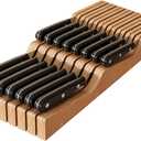 In-Drawer Knife Block Organizer - Bamboo Wood Drawer Knife Organizer-Protecting Knife Organizer Block (Not Included) (Natural, 15 Knives Dock)