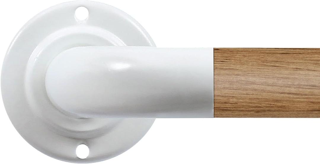 Wood Curtain Rods for Windows: 1 Inch Diameter Heavy Duty Adjustable White Curtain Rod 48" to 84"4-7ft), Wood Grain Pattern Blackout Wrap Around Room Darkening Drapery Rod for Indoor and Outdoor