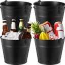 Didaey 6 Pcs Metal Beer Bucket Bulk Ice Bucket Ice Pails with Handle Champagne Soda Party Beverage Chiller for Summer Picnic Pool Wedding Party Supplies Wine Champagne Bar (9.1 x 7.1 x 6.7, Black)