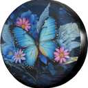 Dujiea Blue Butterfly Flower Spare Tire Cover, Universal Wheel Tire Cover Dust-Proof Tire Protectors for Trailer Rv Van SUV Truck Camper and Many Vehicle 14 15 16 17 Inch