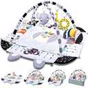 Baby Gym Play Mat, 8-in-1 Tummy Time Mat & Activity Gym, Washable Ball Pit, Infant Play Mat with Detachable Toys for Sensory Exploration and Motor Skill Development (Black White)