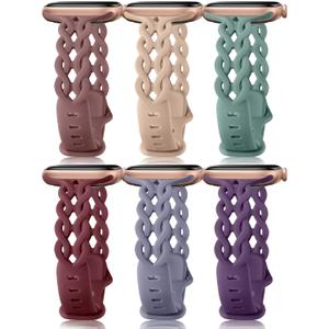 Braided Bands Compatible with Apple Watch Bands Silicone for Women 40mm 38mm 44mm 41mm 42mm 45mm 46mm 49mm, Slim Thin Narrow Hollow-out Strap for iWatch Bands for Women 11/10/SE/9/8/7/6/5/4/3/2/1 (SmokePurple/MilkTea/PineGreen/WineRed/BlueGrey/DarkPurple)