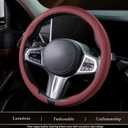 Aimato Nappa Leather Steering Wheel Cover, Ultra-Thin Car Steering Wheel Cover,Comfortable & Breathable Microfiber,Universal Fit for Most Cars,Wine Red