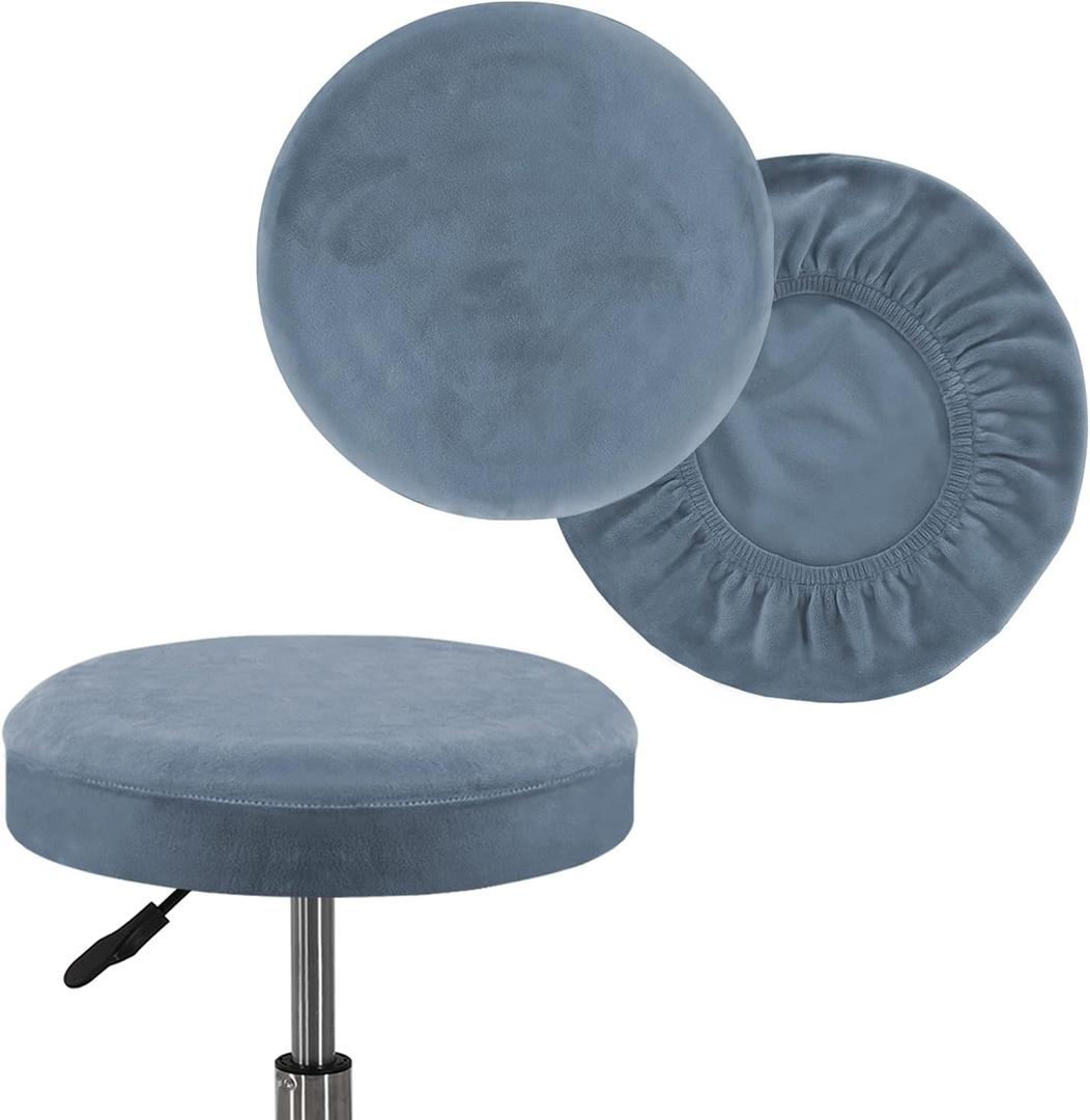 Turquoize 2 Pack Bar Stool Covers Round Stool Covers with Elastic Bands Bar Stool Seat Covers Slipcover Washable Stool Cushion Covers Feature Stretch Thick Fabric, Dia 14"-16", Large, Stone Blue