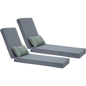 Outdoor Chaise Lounge Cushions,Olefin Lounge Cushion,Rainproof Color Fade-Resistant & Removable Cover Patio Chaise Lounge Cushion with High Resilience Straps for Lounge Chairs with Pillow (2 Pack - 72''D x 21''W x 3''H Inch, Stone Gray)