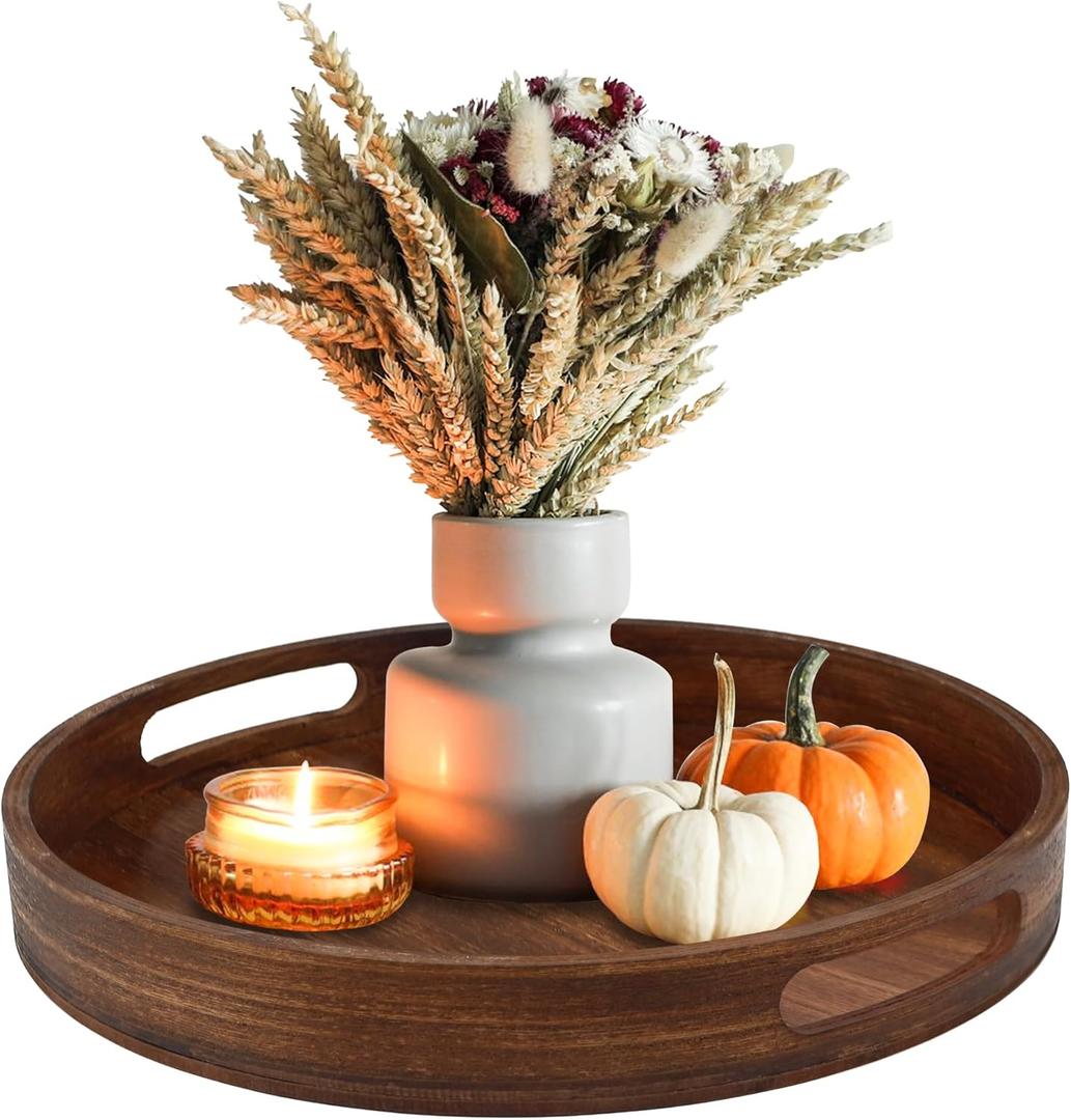 FramePro Serving Trays 12" Round for Wooden Coffee Table - Multi-Functional Home Decor Ottoman Platter Carbonized Black (Brown)