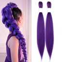 Purple Braiding Hair Pre Stretched 24 Inch Long Braid, 2 Packs Purple Hair Extensions for Braids, Straight Yaki Texture Synthetic Hair Extensions for Stage Party Halloween Costume Cosplay