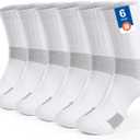 Cushioned Athletic Socks Men Women Ankle Compression Wickking Sock Tennis Running Basketball Workout 6 pack (Medium, White-6 Pairs)