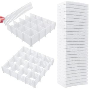 45 Pack Drawer Dividers, Plastic Adjustable Drawer Storage Organizer for Tidying Clutter Socks, Underwear, Makeup, Kitchen, Dresser White
