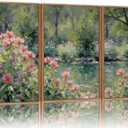 YeeHomedec Monet Botanical Framed Canvas Wall Art Set, Impressionist Floral Garden Wall Decor, Vintage Pond Tree Artwork, Nature Landscape Art Paintings for Living Room Bedroom Bathroom 24"x36"x3, 36L" x 24W"