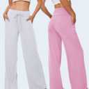 TNNZEET 3 Pack Women's Wide Leg Pants with Pockets - Casual Loose Yoga Trouser Pants Sweatpants Palazzo Lounge Pajama Pants, Large