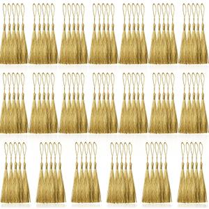 100 Pcs Gold Mini Tassels 13cm/5 Inch with Loops for Bookmarks, Jewelry Making, DIY Projects