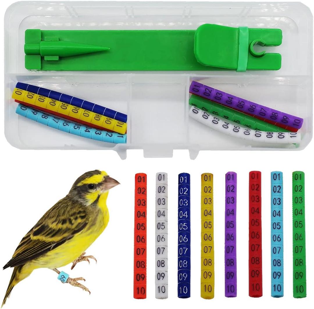 FOIBURELY 80 pcs Numbered Bird Ring Leg Bands for Gouldian Zebra Finch Canary Society Bird Foot Ring with 1 Installer (Diameter 3mm)