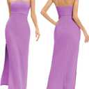 JLCNCUE Women's Tube Strapless Maxi Dress Side Slit Bodycon Dresses Sleeveless Off Shoulder Backless Cocktail Dress 295 (Small)