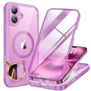 Miracase Magnetic for iPhone 16 Plus Case Full-Body Phone with Built-in Glass Screen Protector, [Compatible with MagSafe] Military Drop Proof 16 Plus Cover Bumper 6.7 inch, Pink
