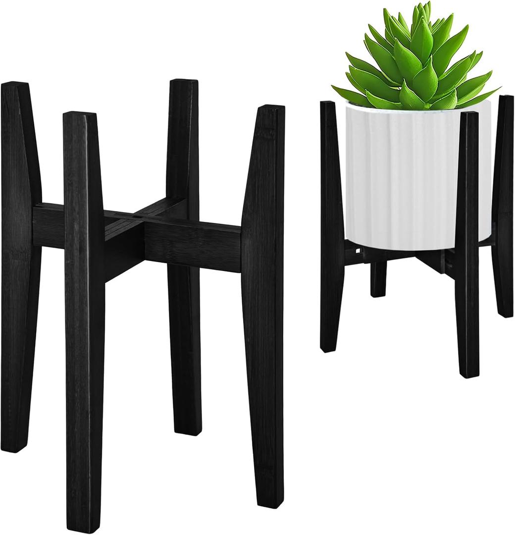 Plant Stand Indoor, Bamboo Plant Shelf, Adjustable Corner Plants Flower Holders Single Floor Plant Stand, Fits 8 to 12 Inches Pots,(Pot & Plant Not Included)(Black) (8-12in, Bevel Black)