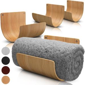 Bamboo Towel Rack by Aura Nest Set of 4 Wood Towel Racks Bamboo Bathroom Accessories -Wall Towel Holder for Rolled Towels Wooden Towel Racks for Bathroom Spa Bathroom - Natural Bamboo