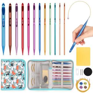 Aeelike Interchangeable Tunisian Crochet Hooks Set, 12 Sizes Colorful Tunisian Crochet Hooks Set with Cables 3.0mm - 10.0mm Smooth Ergonomic Hook for Making Blanket Scarves, Ideal Gift
