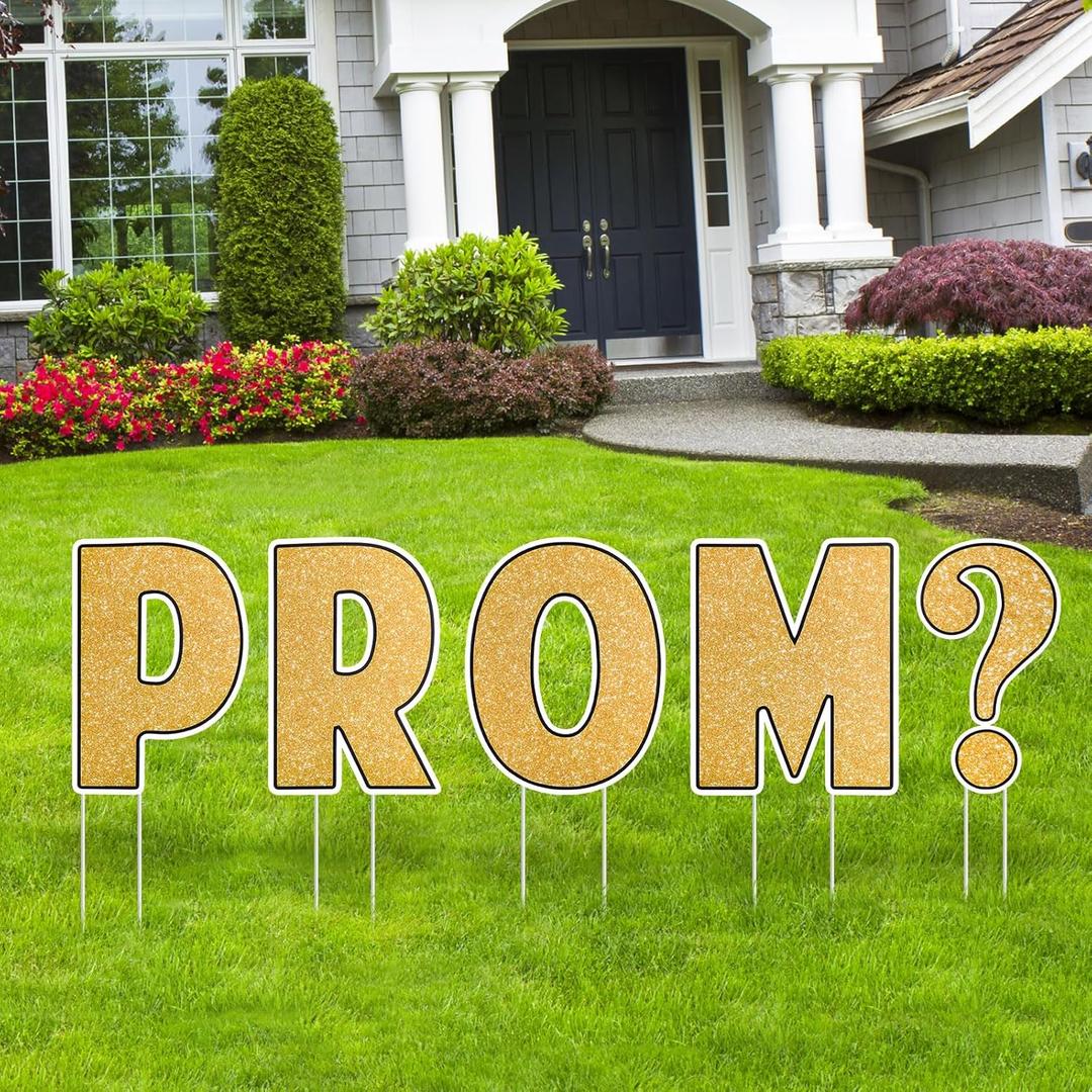 Novabright 5 Pcs Prom Yard Signs Waterproof Prom Proposal Ideas Lawn Signs High School College Graduation Photo Backdrop Outdoor Decorations for Graduation Party Celebrations Supplies