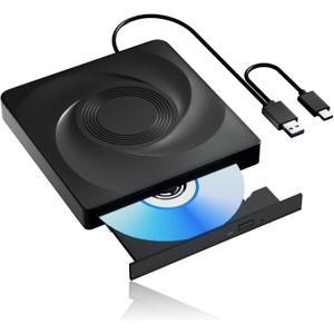 External CD/DVD Drive for Laptop External DVD Drive, DVD Player Portable CD Reader for Laptop, CD Burner Compatible with PC Windows 11/10//7 Linux Mac OS (Black)