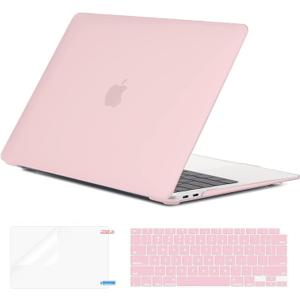 EooCoo Hard Case Compatible with MacBook Air 13.3 inch M1 Chip 2021-2018 with Retina Display, Air 13.3 inch Plastic Protective Case + Transparant Keyboard Cover + Screen Protector, Matte Pink