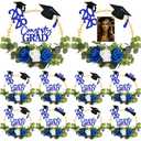 Yunsailing 8 Set 2026 Graduation Centerpiece Class of 2026 Table Photo Display Stand Decor with 8 Hoop Centerpiece 16 Toppers 48 Artificial Flowers and Leaves for Grad DIY Craft Party(White and Blue)