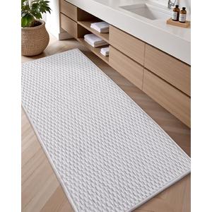 Color&Geometry Woven Chenille Bathroom Rugs Absorbent Non Slip, 35"×23" White Bath Mat Washable, Long Bathroom Mat Quick Dry, Thin Bath Rugs Fit Under Door