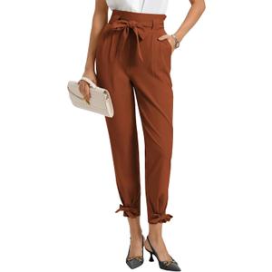 GRACE KARIN Womens Casual High Waist Pencil Pants with Pockets Bow-Knot Cropped Paper Bag Pants for Work, Size: L