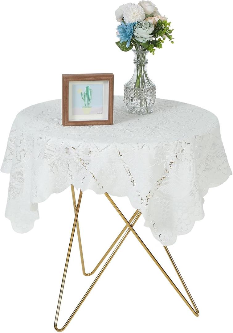 Xinjoduz 35 X 35 Inch Square Small Table Cloth, Lace White Crochet Tablecloth Floral Tablecloth Cover Vintage Overlay Tablecloths Fancy Tables Cloth Bedside for Round Coffee Tables (Beige)