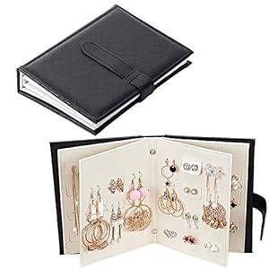 Fangoo Earring Organizer Book Design Earring Holder Travel Jewelry Storage Case Tray Holder, Capable to Hold 42 Pairs (Black)