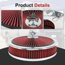 High Flow 14"x3" Round Air Cleaner filter Kit Compatible with GMC Chevy Ford Chrysler Dodge V8 with Flow-Thru Lid Caburetor 5-1/8" Carb Neck Red Chrome