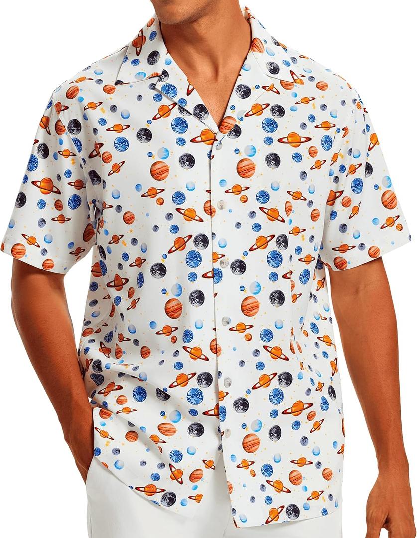Men's Tropical Beach Vacation Shirt Hawaiian Shirts Wrinkle Free Short Sleeve Button Down (White, XXL)