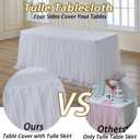 leegleri 2 pk White Tulle Tablecloths for 6 Foot Rectangle Tables, Floor Length 2-in-1 Tulle Table Cover with Draped Skirt,Wrinkle Free Stretchy Fitted Table Clothes 6ft for Wedding Party Decor