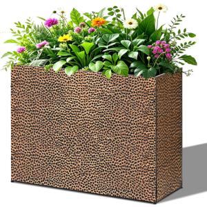 BAYN Large Rectangular Metal Garden Block Planter Box 32x12x24 Inch | Hand-Hammered, Thicken and Weather-Resistant Coating, Heavy Duty, Easy Assembly, Planter for Patio, Porch, Deck
