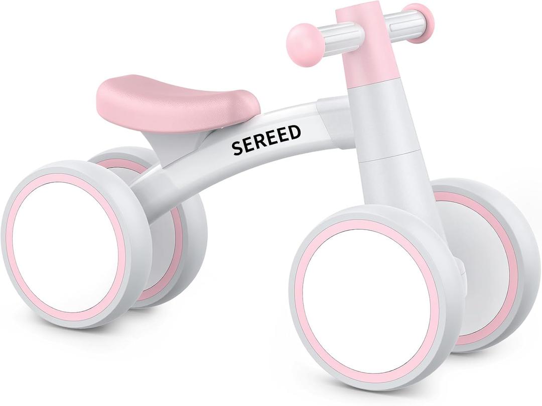 SEREED Baby Balance Bike for 1 Year Old Boys Girls 12-24 Month Toddler Balance Bike, 4 Wheels Toddler First Bike, First Birthday Gifts (Pink)