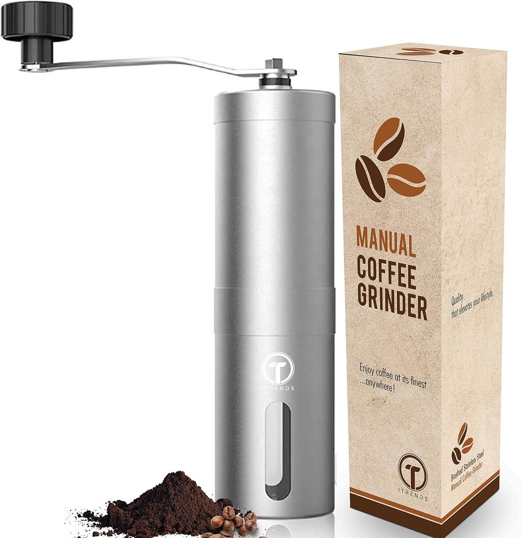 Manual Coffee Grinder by iTrends – Stainless Steel Manual Coffee Bean Grinder, Manual Burr Hand Crank Coffee Grinder with Adjustable Settings for Espresso to Coarse Coffee. Perfect Coffee Lovers Gift.