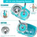 FunClean Spin Mop and Bucket,Mop and Bucket with Wringer Set for Home,360 Spinning Mopping Floor Cleaning Tool with 6 Microfiber Replacement Head Refills,61" Extended Handle, 2X Wheel - Blue