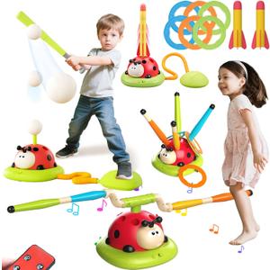 4 in 1 Musical Jump, Toss Ring Game, Baseball Toys and Stomping Launch Rocket Launcher for Kids Toys & Games with Remote, Indoor Outdoor Toys for Kids Ages 4-8 3-5 Baseball Party Favors Birthday Gift