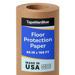 TapeManBlue Floor Protection Paper, 36 inch x 166 ft Roll, Made in USA, 69# Brown Rosin Masking Paper Roll, 100% Recycled, Thick Floor Covering for Painting, Moving, and Construction