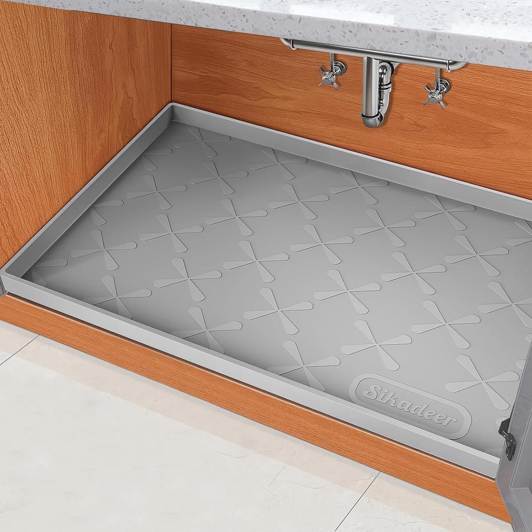 SIKADEER 22" x 22" Under Sink Mat Waterproof, Silicone Mat Kitchen Drawer Shelf and Cabinet Liner, Sink Protector for Kitchen Organizers and Storage, Boot Tray Pet Food Mats (Gray)