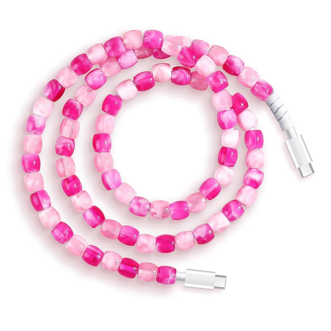 SAMONPOW USB C to USB C Cable for iPhone 17 16 Charger Cord 3.3FT 60W Type C Charger Cord Pink Red Jade Beaded USBC Phone Cable Fast Charging for iPhone 17 16 15 Pro Max for Samsung Galaxy S25 S24