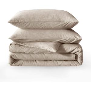 BFS HOME Linen Duvet Cover King Size - Soft Breathable Cotton Linen Blend, 3-Pieces Bedding Set with 2 Pillowcases, Stonewashed Texture, Khaki, All-Season Comfort