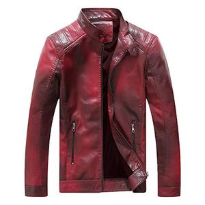 Fairylinks Red Leather Jacket Men Casual Camo, Burgundy, Large and Sunglasses 