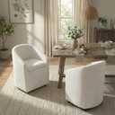 Upholstered Dining Chairs with Casters, Washable Cover Modern Dining Room Chairs with Barrel Backrest & Dual Armrest for Kitchen, Living Room, Bedroom, Linen Fabric, 2PCS (set of 2(2 BOX))