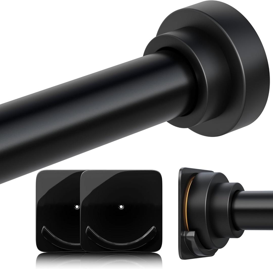 STARLATTA Long Tension Shower Curtain Rod 31-120 Inch (10ft): 1.1" Dia Rustproof Stainless Steel, No Drilling Heavy Duty, Adjustable Room Divider for Bathroom Window, Matte Black